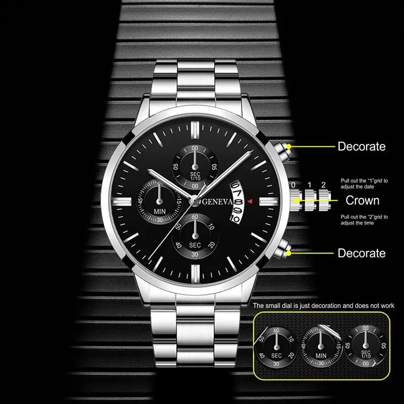 Luxury Stainless Steel Calendar Quartz Watch